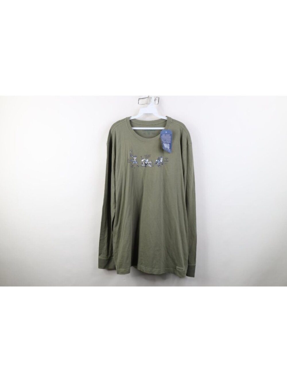 New Life Is Good Mens XL Spell Out Hockey Long Sleeve T-Shirt Green Cotton